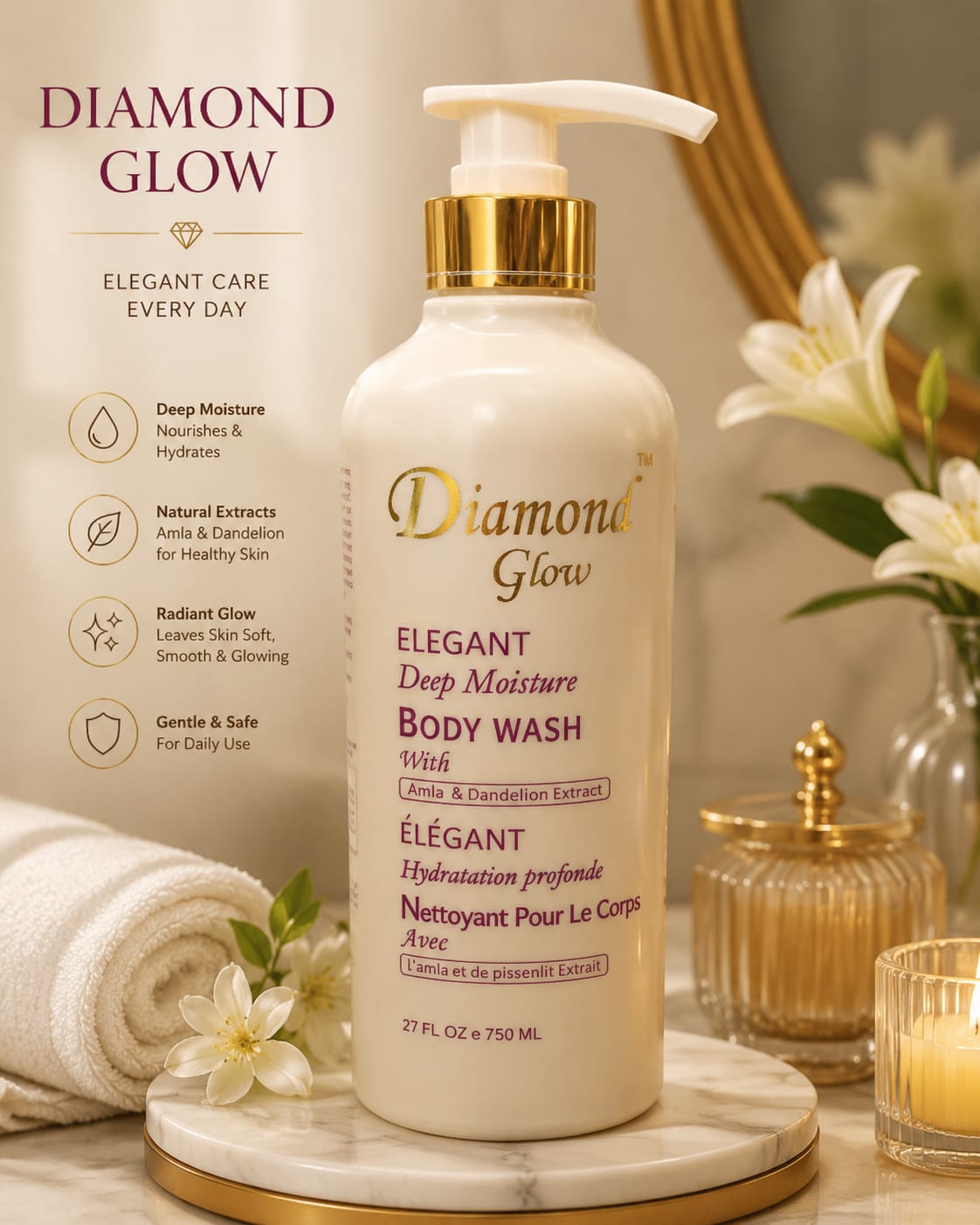 Diamond Glow Elegant Deep Moisture Body Wash 750ml | 27 oz