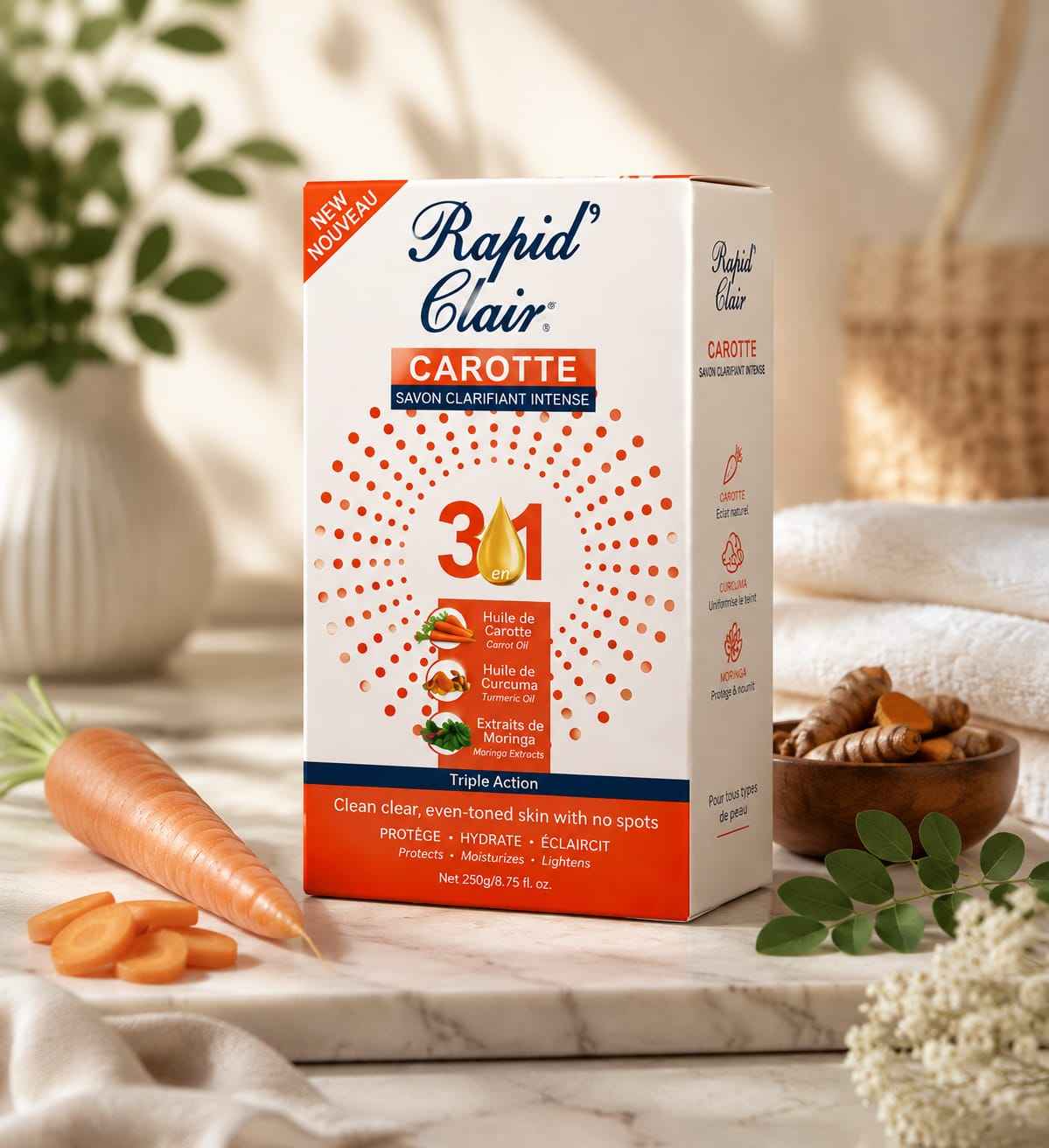 Rapid Clair Carrot Soap with Moringa & Turmeric Oils – 250g