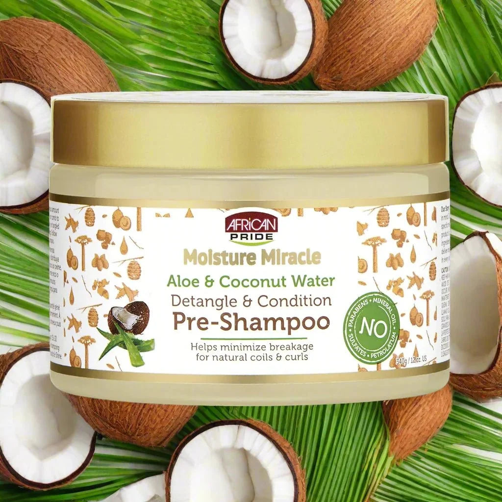 African Pride Moisture Miracle Aloe & Coconut Water Pre-Shampoo 12 oz - Bazarora