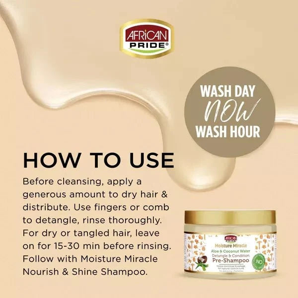African Pride Moisture Miracle Aloe & Coconut Water Pre-Shampoo 12 oz - Bazarora