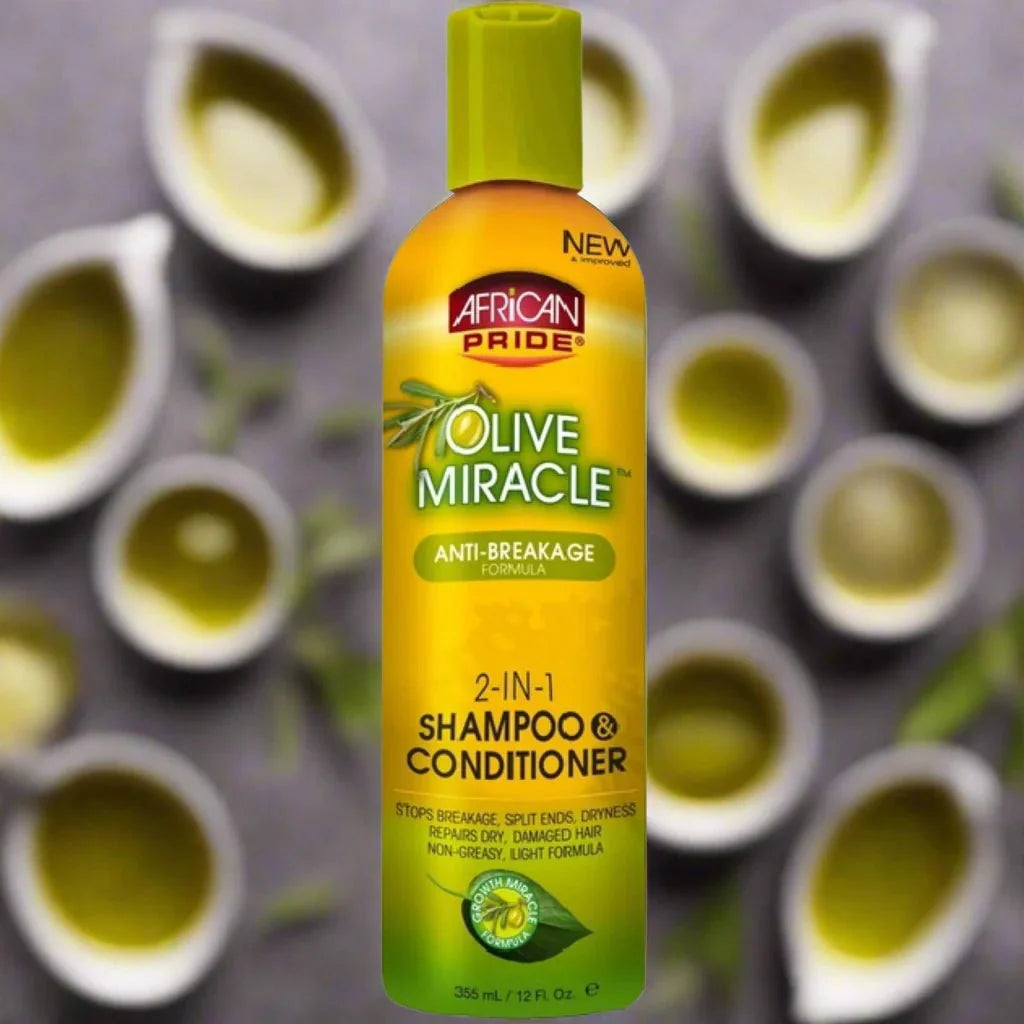 African Pride Olive Miracle 2 In 1 Shampoo & Conditioner 12 oz - Bazarora