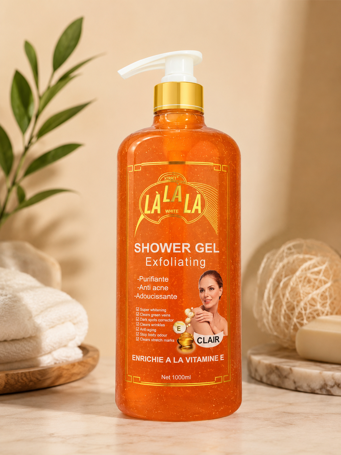 LA LA White Vitamin E Shower Gel with Apricot Seed Powder, 1000ml