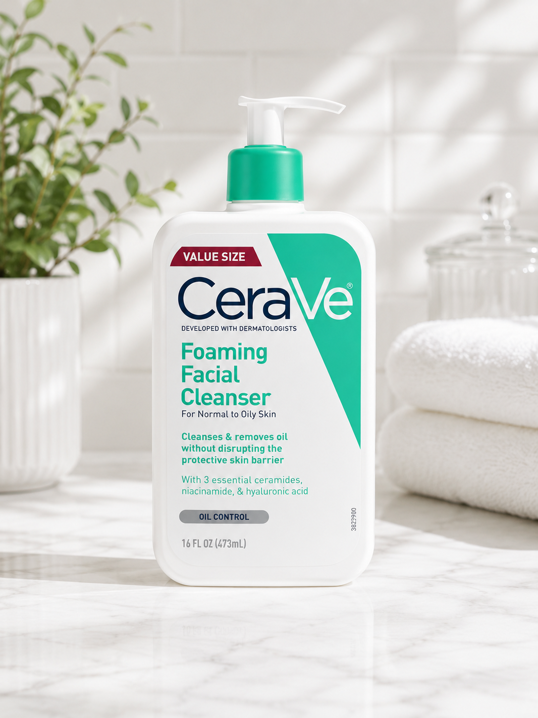 CeraVe Foaming Facial Cleanser for Normal to Oily Skin with Ceramides – 16 fl oz (473 ml)