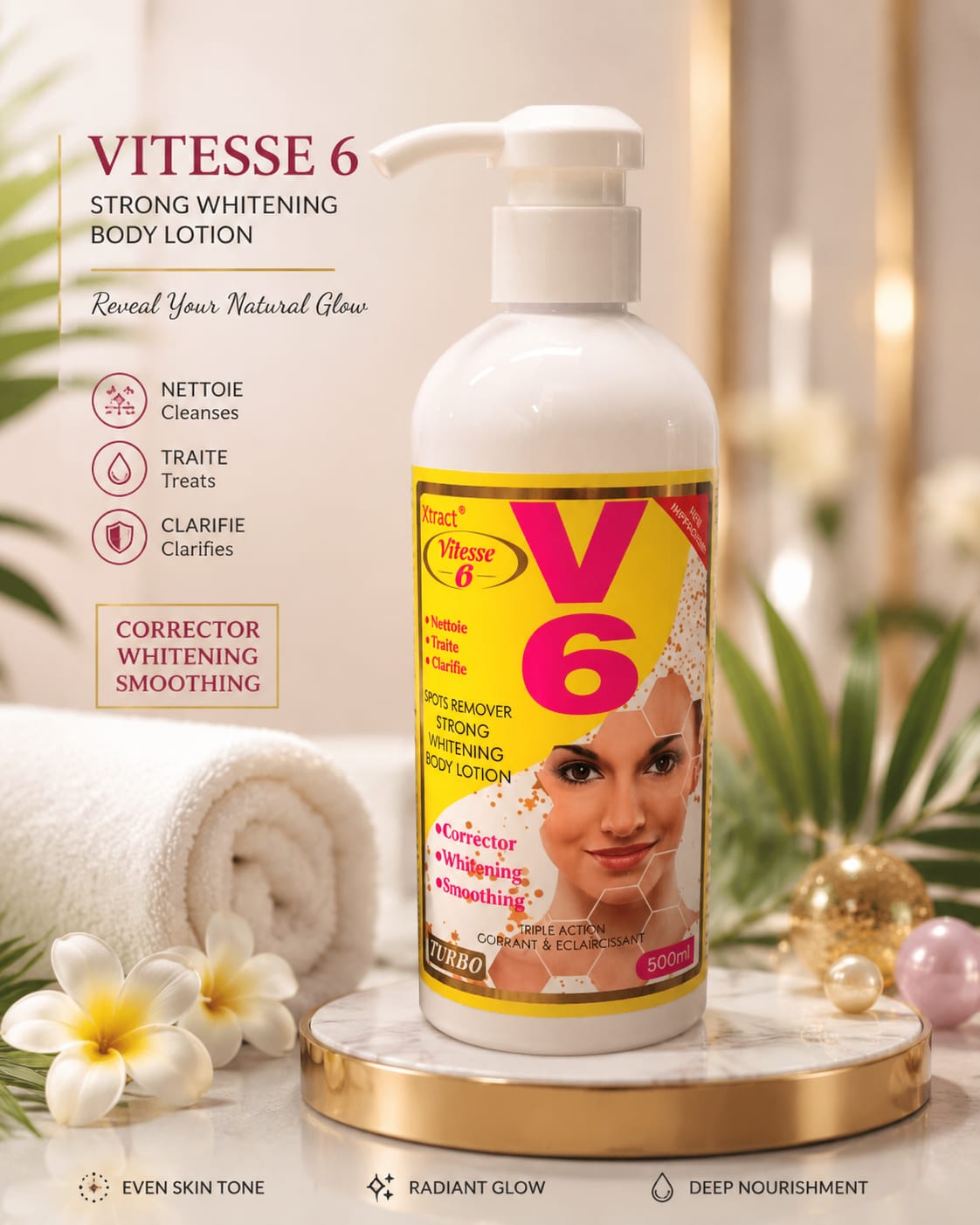V6 Smoothing & Moisturizing Body Lotion with Glutathione, Kojic Dipalmitate & Apricot Extract, 500ml